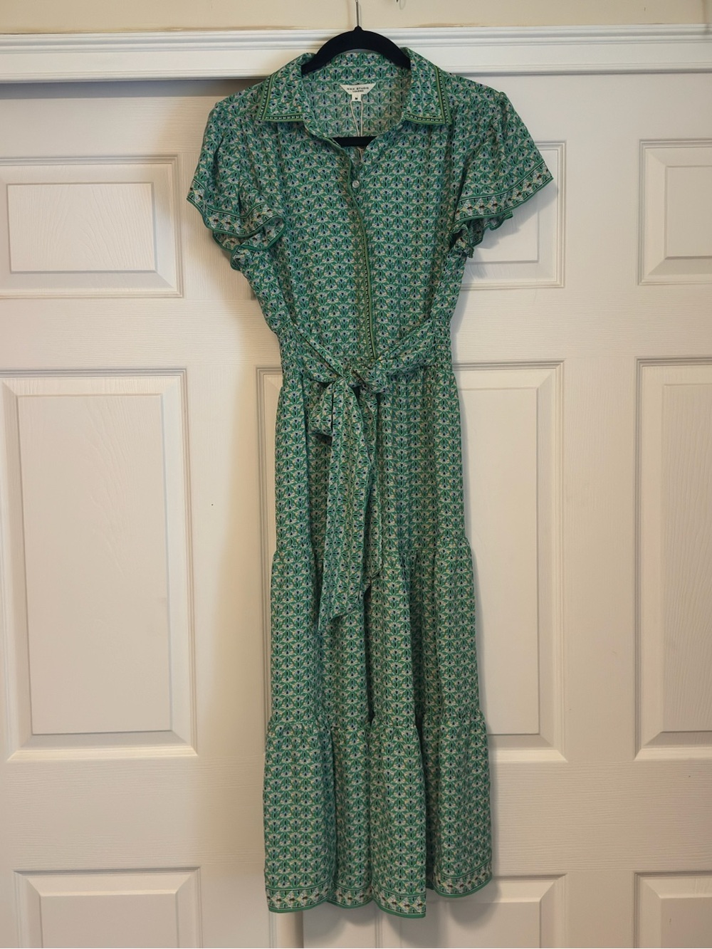 Max Studio- Short sleeve Flutter, tiered maxi dress